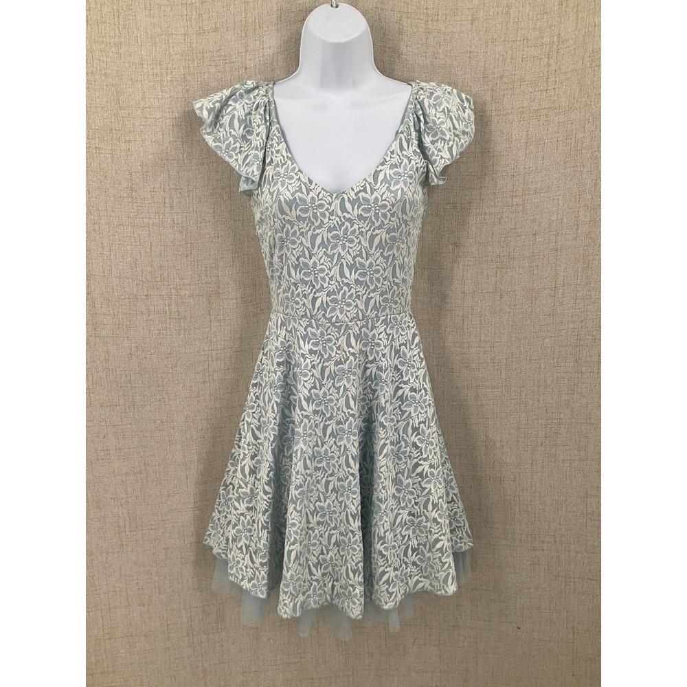 Disney Cinderella Fit Flare Dress Women S Blue Floral Lace Ruffle Flutter Sleeve